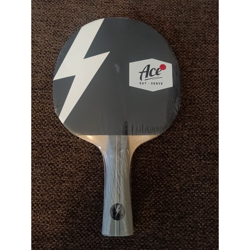 Ace Ping Pong Paddle Eat Serve Lightning Bolt Design Black/Red New in Plastic